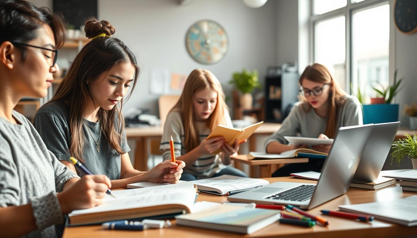 Student using learning strategies while studying